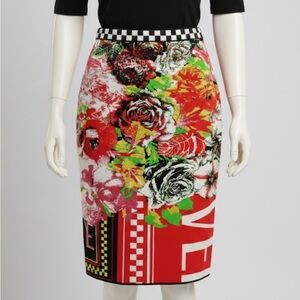 Vintage Versace Yellow Barocco Print Pencil Skirt Size 38-Vicose/Polyester